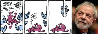 Na charge da cartunista Laerte Coutinho, a reforma na piscina do Palácio do Alvorada, da qual o ex-presidente Lula é acusado de ser "beneficiado"