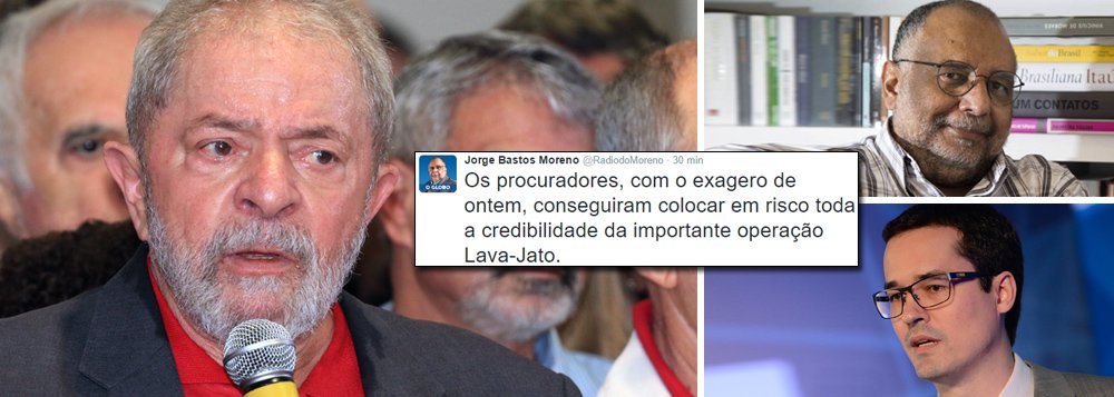 "Até adversários do PT e de Lula reconhecem, ainda que acanhados, que houve exageros dos procuradores. É preciso ter coragem pra reconhecer", afirma o colunista do Globo, que vê a operação comprometida após a apresentação da denúncia contra o ex-presidente; "Defendo e apoio a Lava-Jato, por isso combato seus exageros, pois estes comprometem a credibilidade da operação"; para ele, a frase 'não temos provas, mas convicção', que viralizou na internet após a coletiva, "é a prova de que o festival de ontem acabou vitimizando ainda mais o Lula"