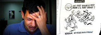 O pai do garoto Aylan, que se tornou símbolo da tragédia dos refugiados sírios, disse que chorou ao de ver a charge da revista satírica francesa 'Charlie Hebdo' nesta semana; "Quando vi a charge, chorei. Minha família ainda está abalada", disse Abdullah Kurdi; charge mostra um homem correndo atrás de uma mulher sob o seguinte título: 'Migrantes: no que teria se transformado o pequeno Aylan se tivesse crescido?'; o próprio editor responde: 'apalpador de bundas na Alemanha'