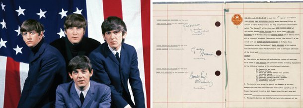 "Money can't buy me love" (“Dinheiro não pode me comprar amor”), certa vez cantaram os Beatles, mas um contrato que ajudou a lançar a banda mais famosa de todos os tempos foi vendido em um leilão da Sotheby’s nesta terça-feira por 365 mil libras (553.121 dólares)