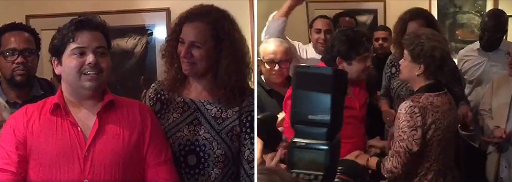 Conhecido pelas imitações de Dilma Rousseff, ator deu um abraço na ex-presidente e destacou a força das mulheres na política; assista