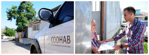 O processo de regularização de imóveis em Samambaia, região administrativa de Brasília, interrompido em outubro de 2016 por causa do temporal que atingiu parte da cidade, foi retomado na quarta-feira (4) e concluído na tarde deste sábado (7); cerca de 300 famílias foram beneficiadas pela Companhia de Desenvolvimento Habitacional do Distrito Federal (Codhab); toda a infraestrutura de água, energia e saneamento básico também está instalada; cabe agora aos proprietários apenas fazer o registro da escritura em cartório