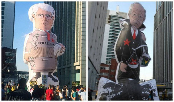 Bonecos infláveis Petralowski, que representa o ministro Ricardo Lewandowski, e o Enganô, que representa o procurador-geral Rodrigo Janot, foram usados durante manifestação do Movimento nas Ruas, na Avenida Paulista, em São Paulo, no último dia 19 de junho; de acordo com a Presidência do STF, os bonecos identificados “pejorativamente” como “Petralhas” caracterizam grave ameaça à ordem pública e inaceitável atentado à credibilidade “de uma das principais instituições que dão suporte ao estado democrático de direito com potencial de colocar em risco, sobretudo se forem reiteradas o regular funcionamento do Poder Judiciário”