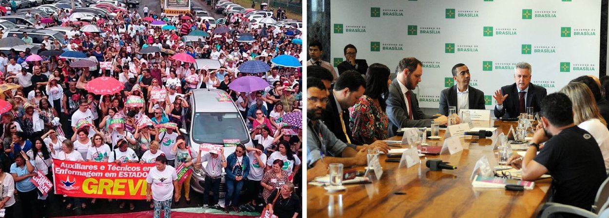 Técnicos e auxiliares em enfermagem do Distrito Federal aprovaram a manutenção da greve da categoria, que já dura 26 dias; de acordo com o sindicato, duas mil pessoas participaram da votação, que aconteceu em frente ao prédio da Secretaria de Saúde, após uma reunião com o governador Rodrigo Rollemberg; uma das reivindicações da categoria é o pagamento última parcela do reajuste salarial autorizado em 2013 sem previsão orçamentária durante o governo Agnelo Queiroz; "A greve não vai fazer surgir dinheiro e quem sai prejudicada é a população", disse Rollemberg ao final do encontro