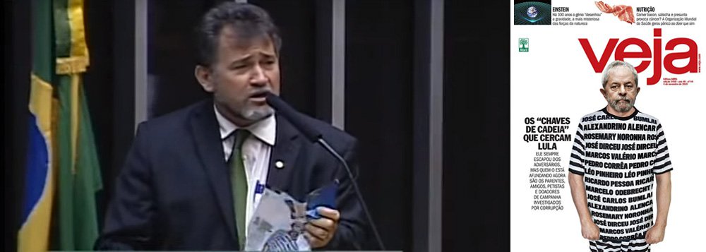 “A Veja está com medo que ele venha a ser eleito novamente presidente da República em 2018. Liberdade de imprensa é uma coisa. Falsidade, mentira, calúnia, difamação, isso que a revistaVeja vem fazendo merece o meu protesto. Se eles podem fazer isso, eu posso protestar aqui e rasgar essa porcaria dessa revista, esse panfleto aqui”, acusou o deputado Zé Geraldo (PT-PA); assista