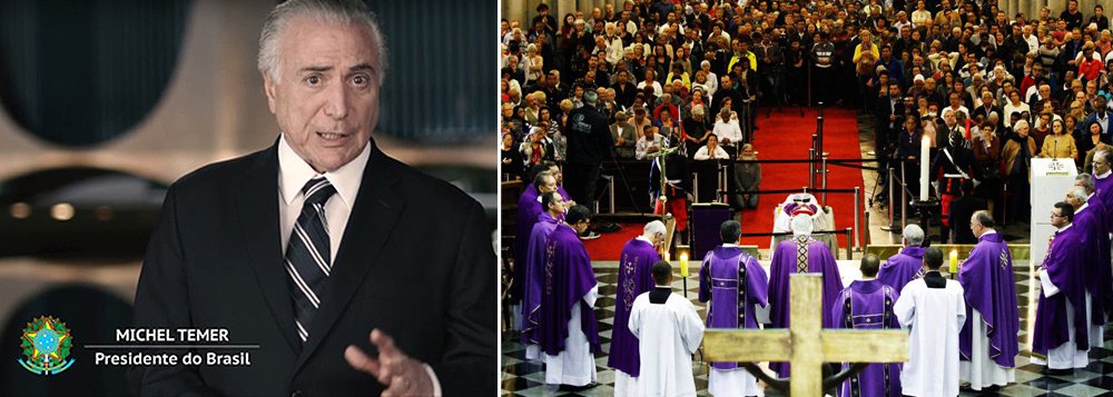 O jornalista Mário Magalhães criticou Michel Temer por não ter ido ao funeral de dom Paulo Evaristo Arns (1921-2016) com medo de hostilidades, embora tenha citado discurso do líder católico que tratou justamente sobre coragem; "Coragem, quando restrita à palavra e sem correspondência nos gestos, não passa de covardia", diz o jornalista