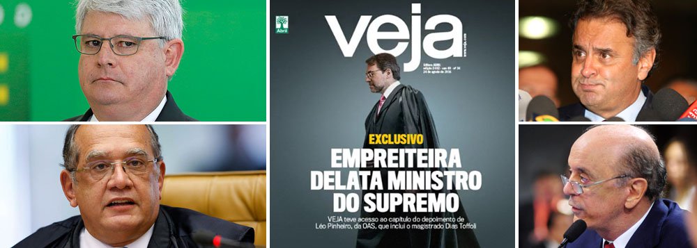 A reação do ministro Gilmar Mendes à capa de Veja deste fim de semana desencadeou várias teorias: uma delas, a de que tudo foi armado para dar um freio de arrumação na Lava Jato e proteger tucanos como Aécio Neves e José Serra da delação da OAS, uma vez que o próprio procurador-geral Rodrigo Janot garantiu que Dias Toffoli não foi citado em nenhum depoimento de executivos da empreiteira; o ponto mais grave da discussão, no entanto, é jornalístico: o que leva uma revista semanal a destruir a honra de um ministro do Supremo Tribunal Federal sem que haja absolutamente nada?