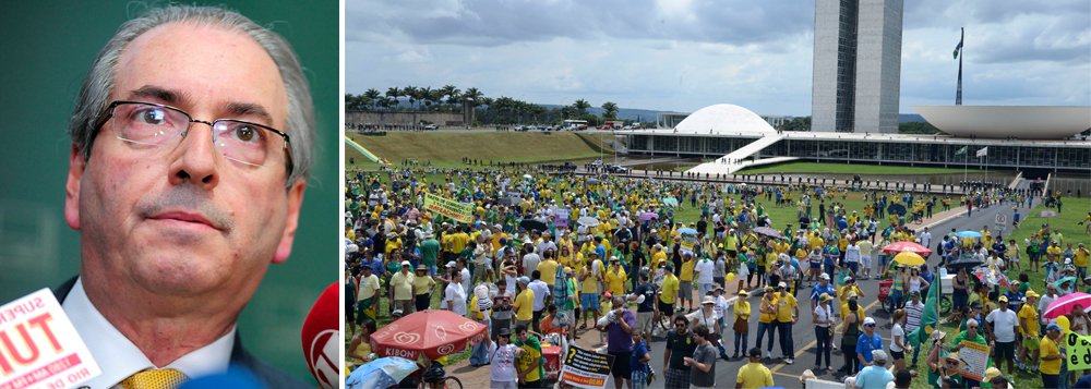 "Vários fatores podem explicar o esvaziamento dos protestos a favor do impeachment no último domingo. Minha explicação favorita é o efeito-Eduardo Cunha. Explico. Mesmo em política, toda farsa tem limites, até no Brasil e apesar do monopólio dos grandes meios de comunicação", avalia Paulo Moreira Leite, colunista do 247; "A questão não é ética, mas política: o presidente da Câmara tornou-se um aliado inconveniente. O preço de manter uma aliança com ele, submetendo-se à sua melodia e suas regras, tornou-se muito alto e pode comprometer o que realmente importa", aponta, em relação ao impeachment; para PML, "Cunha tornou-se diretor de um espetáculo deprimente, que ninguém quer assistir até o final"