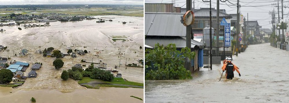 Agência Meteorológica do Japão divulgou alerta de chuva intensa para as prefeituras de Tochigi e Ibaraki, ao norte de Tóquio; partes de Tochigi foram inundadas e a altura da água chegou a quase 60 centímetros desde segunda-feira (7); as autoridades determinaram que cerca de 90 mil pessoas residentes na região deixassem suas casas e mais 80 mil foram aconselhados a fazer o mesmo, segundo a emissora pública NHK