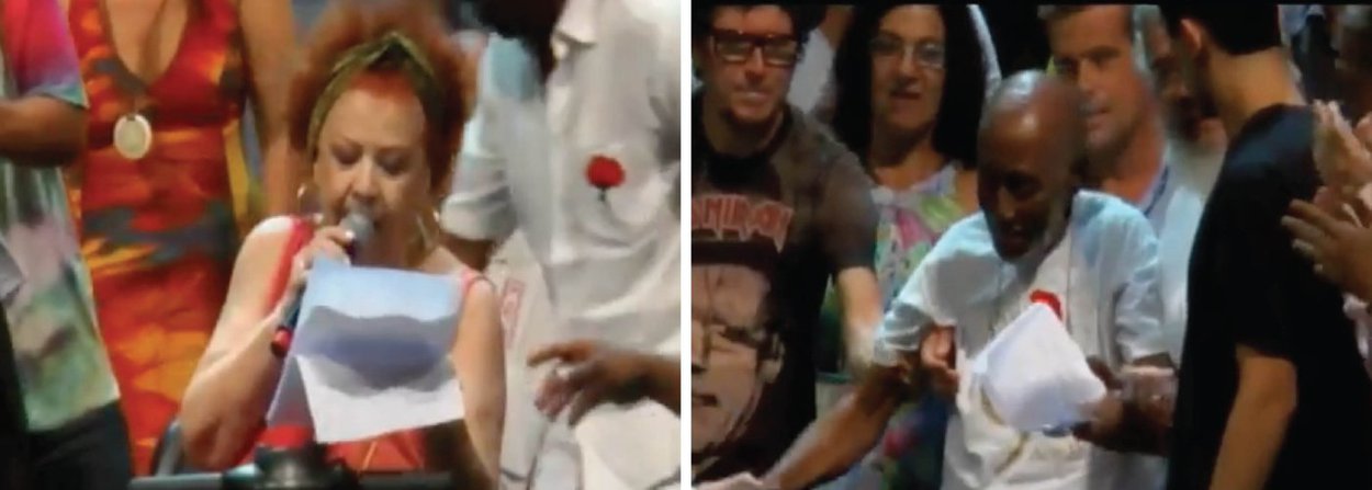 Dois dos principais representantes do samba no Brasil também se manifestaram em defesa da democracia, nesta noite no Rio de Janeiro; "Eu não ia dormir sossegado se eu não tivesse vindo aqui hoje", disse Nelson Sargento; "Não vai ter golpe de novo. Reage, reage, meu povo", afirmou Beth Carvalho, fazendo alusão ao samba que ela compôs recentemente