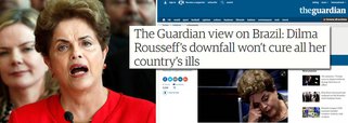 Imprensa alemã vê “derrota” e “declaração de falência” de um país com o processo de impeachment; uma nação "que queria ser moderna" recua no tempo e se coloca ao lado de Honduras e Paraguai como países onde "presidentes eleitos foram afastados de forma questionável", afirmam jornais alemães sobre o afastamento de Dilma; para o britânico The Guardian, "a batalha [de Dilma] se assemelha cada vez mais a de um animal ferido cercado por predadores se preparando para matar"