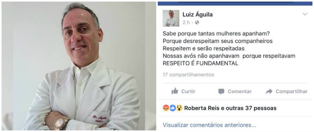 Cardiologista publicou mensagem em defesa do filho, acusado de agredir a esposa grávida de quatro meses; médico também responde por denúncias na Delegacia da Mulher