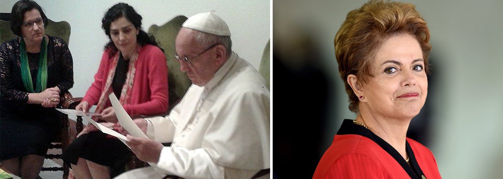 "Nestes dias em que nos preparamos para Pentecostes, peço ao Senhor para que o país, nestes momentos de dificuldade, siga pelo caminho da harmonia e da paz com a ajuda da oração e do diálogo", disse Francisco durante as saudações em português e ao se referir aos brasileiros; o pontífice também pediu que "Nossa Senhora de Aparecida, que como uma boa mãe nunca abandona seus filhos, que os proteja e guie neste caminho"; essa é a primeira mensagem do Papa Francisco sobre a possível abertura do processo de impeachment da presidente Dilma Rousseff; ontem, ele recebeu a atriz brasileira Letícia Sabatella e a juíza Kenarik Boujikian Felippe, do Tribunal de Justiça de São Paulo, que foram denunciar o golpe em curso no Brasil 