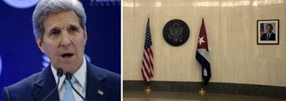 Fuzileiros navais dos Estados Unidos hastearam a bandeira do país na embaixada norte-americana em Cuba pela primeira vez em 54 anos, em uma cerimônia comandada pelo secretário de Estado dos EUA, John Kerry, que marca a restauração das relações diplomáticas entre Washington e Havana