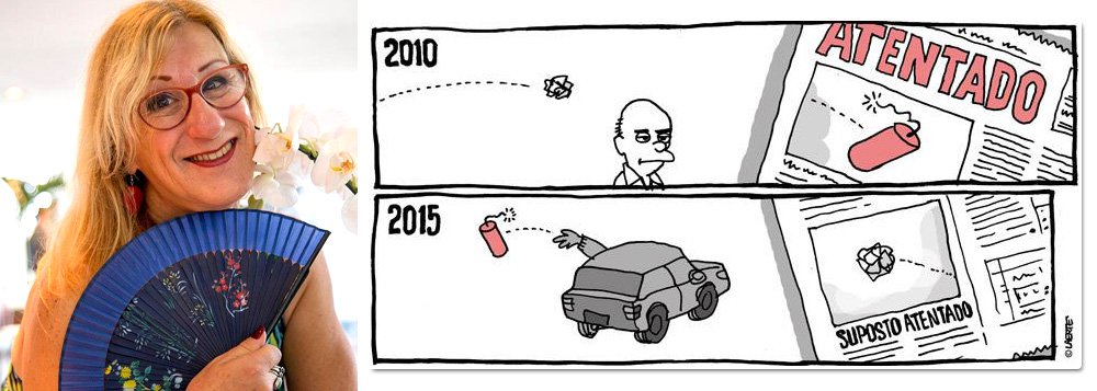 Cartunista compara como foi noticiado na imprensa o arremesso de uma bolinha de papel contra José Serra, durante a campanha de 2010, e o atentado a bomba na sede do Instituto Lula, em São Paulo, na última quinta-feira 30; jornalista Tereza Cruvinel já havia destacado a minimização dos jornais sobre o caso, ressaltando o fato de que foi uma "bomba caseira"