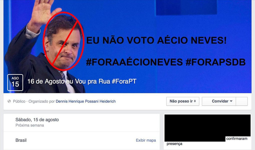 Usuários do Facebook perceberam a alteração nesta quinta-feira (6), quando se surpreenderam ao notar que seus perfis haviam confirmado presença em um evento contrário ao governo da presidenta Dilma Rousseff, intitulado "16 de agosto eu vou pra rua #fora PT"