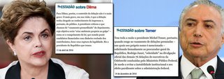 Duas notas do jornalão paulistano tratando de vazamentos de delações, uma sobre Dilma, de abril deste ano, e outra sobre Temer, da última quarta-feira, viram piada na internet; no primeiro caso, o jornal condenou a crítica da ex-presidente ao vazamento das delações; no caso do atual presidente, o jornal diz que Temer "tem razão" ao criticar o vazamento 