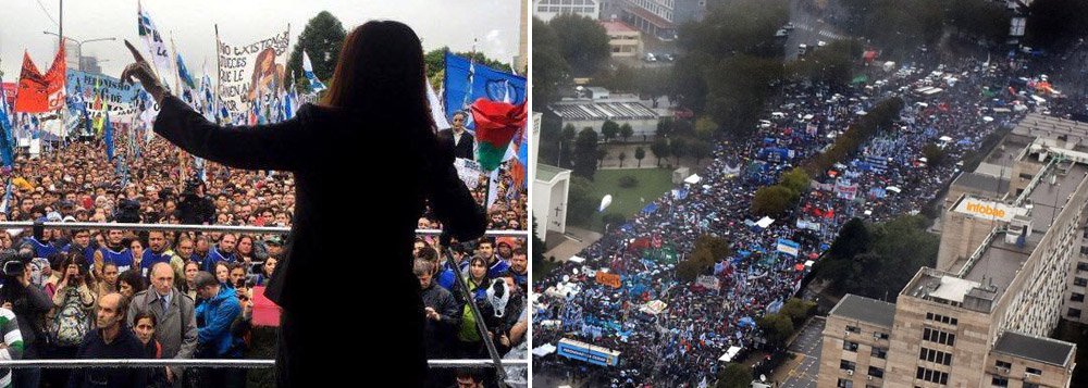 Dezenas de milhares de apoiadores da ex-presidente argentina bateram tambores e fecharam o trânsito em Buenos Aires nesta quarta-feira, 13, dia em que Cristina Kirchner iria prestar depoimento em um caso sobre irregularidades no banco central durante seu mandato; manifestantes gritaram "iremos voltar" ao governo e "se tocarem em Cristina, vamos criar o caos", à medida que marcharam em grupos pelo centro da cidade; protestos ocorrem em um momento crítico para o atual presidente Mauricio Macri, cuja popularidade está caindo pela adoção de políticas impopulares