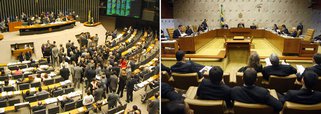 61 deputados federais de seis partidos deram entrada neste sábado (30), no Supremo Tribunal Federal (STF), com um mandado de segurança pedindo a suspensão da votação da Proposta de Emenda Constitucional 182/2007, a PEC da Reforma Política. Documento ainda não foi distribuído para nenhum ministro