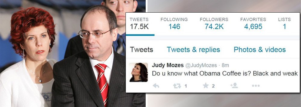 Judy Shalom Nir Mozes , mulher do ministro do interior de Israel, Silvan Shalom , pediu desculpas ao presidente dos Estados Unidos, Barack Obama, após postar uma piada racista em seu perfil no Twitter; Você sabe como é o café Obama? Preto e fraco", dizia a mensagem que foi apagada pouco depois de ter sido postada; postagem, porém, foi salva por internautas que criticaram a piada e a própria Judy, a quem chamaram de racista; Ela então pediu desculpas e escreveu que a mensagem apagada era "uma piada estúpida que alguém me contou".