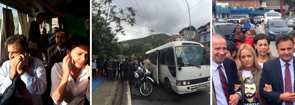 Em texto especial para o 247, Marcelo Zero analisa o fiasco da missão liderada pelo senador Aécio Neves a Caracas, na semana passada; "os senadores, irritados com o engarrafamento e magoados com a manifestação, que abalou egos mas não a segurança, querem tirar a Venezuela do Mercosul, sob a alegação que houve ruptura da ordem democrática", diz ele; "O engarrafamento bolivariano e a gigantesca manifestação chavista seriam, aparentemente, as provas definitivas dessa ruptura e do complô comunista binacional", ironiza; "o senso do ridículo não é apanágio da esquerda ou da direita. Ou não deveria ser"