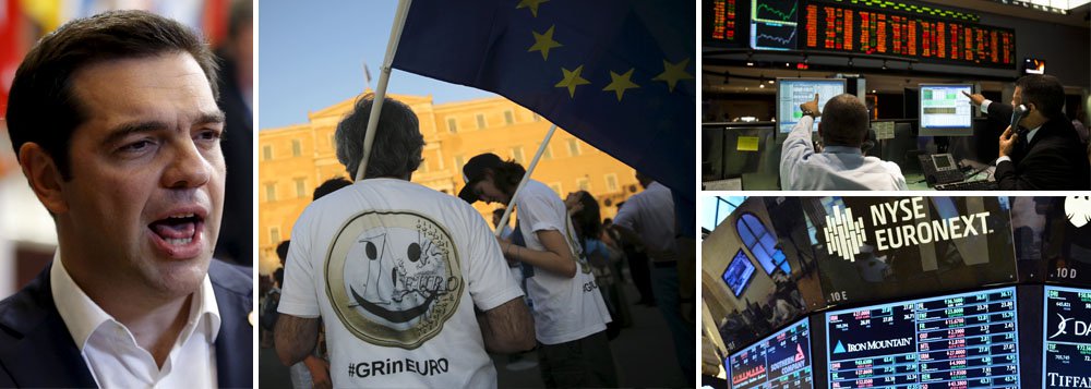 Resistência conduzida pelo primeiro-ministro Alexis Tsipras, que venceu o plebiscito contra a austeridade, deu certo; os principais nomes da oposição conservadora grega disseram hoje que apoiarão o governo de esquerda para garantir o acordo; agora Tsipras terá condições melhores para fechar um pacote de apoio que mantenha a Grécia no euro; parlamentares devem votar mais tarde as propostas apresentadas aos credores; líderes europeus temiam que, sem a Grécia, outros países, como Portugal e Espanha, também abandonassem o barco; bolsas em alta mundo afora; no Brasil, o Ibovespa registrava alta de 1,39% às 12h30, à espera do acordo grego