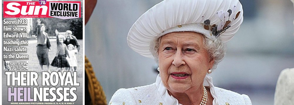 O palácio de Buckingham criticou o tabloide The Sun por ter publicado um filme antes desconhecido, de 1933, que parece mostrar a rainha Elizabeth fazendo uma saudação nazista quando criança; o filme preto e branco, produzido no mesmo ano em que Hitler assumiu o poder, parece mostrar o futuro rei Eduardo VIII ensinando a suas sobrinhas - a atual monarca Elizabeth, então com sete anos, e sua irmã, princesa Margareth, com três anos - como imitar a saudação