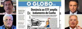 Jornal O Globo, da família Marinho, que já havia se posicionado contra o impeachment da presidente Dilma Rousseff, agora vai além e sentencia que o presidente da Câmara dos Deputados, Eduardo Cunha (PMDB-RJ), não tem mais condições políticas para levar adiante eventual processo de impedimento; "Se, como consequência de sua denúncia, Cunha acelerar o processo de impeachment contra a presidente Dilma, por exemplo, ficará do ato a suspeita de que se trata de uma retaliação pessoal", escreveu o jornalista Merval Pereira; Ricardo Noblat afirmou que Cunha é um "náufrago à espera do velório"; no entanto, a mensagem ainda não foi compreendida pelo PSDB, de Aécio Neves e Fernando Henrique Cardoso, que ainda sonha com impeachment ou renúncia; tucanos e família Marinho saíram de sintonia