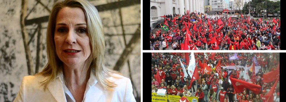 Manifestantes se reuniram em frente ao prédio histórico da UFPR, na região central de Curitiba, para protestar a favor ao governo Dilma; depois, em passeata, eles seguiram para a Boca Maldita; de acordo com a CUT, cerca de cinco mil pessoas participaram do "Ato por Direitos, Liberdade e Democracia"; a PM contabilizou 600 pessoas; além de gritos como “fora Cunha”, os participantes do protesto afirmaram “não vai ter golpe” em referência a um possível processo de impeachment de Dilma; vice-prefeita de Curitiba, Mirian Gonçalves (PT-PR), disse que a "militância de trinta anos" do PT "não vai cair com o golpe que estão tentando dar”