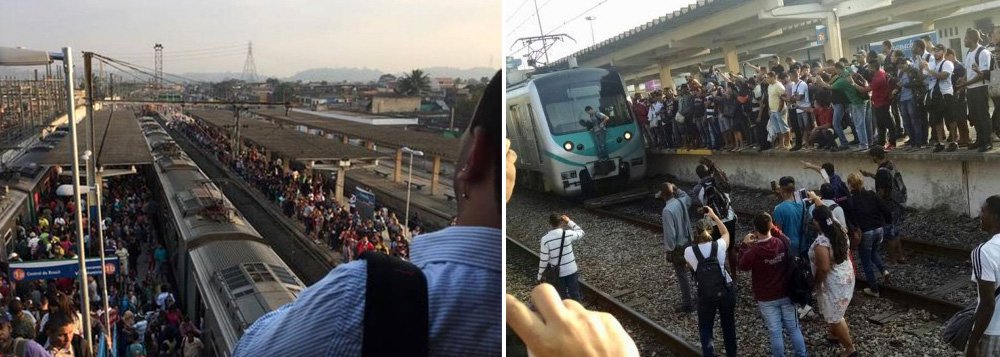 Passageiros invadiram as vias férreas de um ramal de trem interurbano, na Baixada Fluminense, na Região Metropolitana do Rio de Janeiro; de acordo com a concessionária Supervia, que administra os trens do Grande Rio, o problema começou quando trens começaram a apresentar atrasos em razão de irregularidades na estação de Gramacho
