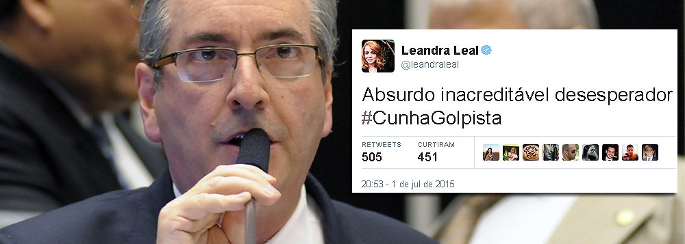 Internautas usaram a hashtag Cunha Golpista para criticar manobra da Câmara que aprovou a redução da maioridade penal; entre os famosos, a atriz Leandra Leal comentou sua indignação: "Absurdo inacreditável desesperador #CunhaGolpista"; Daniela Mercury também se declarou "chocada": "Que absurdo! Aprovaram a redução da maioridade na calada da noite"