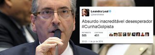 Internautas usaram a hashtag Cunha Golpista para criticar manobra da Câmara que aprovou a redução da maioridade penal; entre os famosos, a atriz Leandra Leal comentou sua indignação: "Absurdo inacreditável desesperador #CunhaGolpista"; Daniela Mercury também se declarou "chocada": "Que absurdo! Aprovaram a redução da maioridade na calada da noite"
