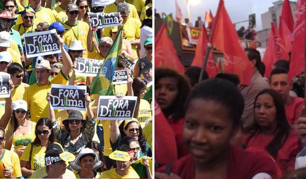 Cartazes e faixas com palavras de apoio ao governo e rechaçando o golpismo deram o tom a um ponto que, quando a mídia finalmente resolveu entrar no assunto, no começo da noite, classificou os protestos como de "defesa do governo"