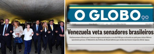 Senador Aécio Neves acaba de reconhecer, em seu Facebook, que o avião da FAB com senadores brasileiros poderá pousar em Caracas, na Venezuela, nesta quinta (18); mais cedo, o jornal O Globo denunciara o veto ao pouso do avião com parlamentares; era mentira, como demonstrou o jornalista Fernando Brito, do Tijolaço; Aécio diz que Venezuela voltou atrás gracas à pressão do Senado; autoridades do país governado por Nicolás Maduro garantem que jamais houve veto