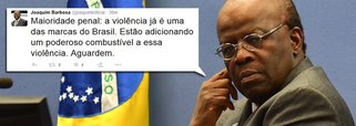 "Maioridade penal: eu apoio integralmente a posição do governo federal, contrária à redução da maioridade penal. Estão brincando com fogo! Quem conhece as prisões brasileiras (e os estabelecimentos de "ressocialização" de menores) não apoia essa insensatez", postou o ex-presidente do Supremo Tribunal Federal, Joaquim Barbosa, sobre o projeto em votação na Câmara; "Desconfiemos dos propósitos e da ideologia dessa maioria parlamentar que quer impor a sua agenda ao nosso país", completou