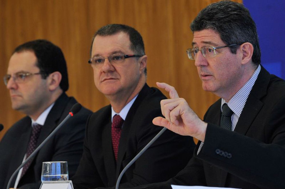 Os ministros do Planejamento, Nelson Barbosa, PrevidÃªncia, Carlos Gabas e  Fazenda, Joaquim Levy, explicam a medida provisÃ³ria (MP) que cria regra progressiva para a aposentadoria (Antonio Cruz/AgÃªncia Brasil)