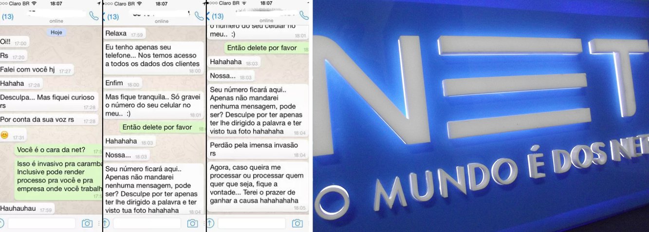 Diversas mulheres têm denunciado a NET por assédio via WhatsApp feito por seus funcionários; uma delas chegou a receber o funcionário da empresa em casa e, depois de um tempo, o técnico voltou a tocar a campainha para saber se ela era solteira ou casada; a NET pediu desculpas e prometeu tomar providências