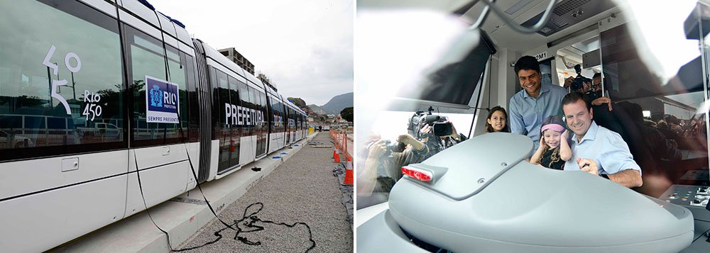 O prefeito do Rio, Eduardo Paes, apresentou o primeiro trem do sistema de Veículo Leve sobre Trilhos (VLT), de um total de 32 que vão funcionar no centro e na zona portuária da capital fluminense por 28 quilômetros de trilhos; com previsão de começar a circular a partir de abril de 2015, esses serão os primeiros meios de transporte público do país com validação voluntária, ou seja, sem roletas e cobradores; os novos meios de transporte R$ 1,157 bilhão de investimento público - R$ 532 milhões de recursos federais e R$ 625 milhões viabilizados por meio de PPP da prefeitura