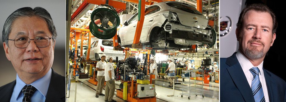 Mesmo com previsões de baixo crescimento do PIB brasileiro, três fabricantes (General Motors, Hyundai e Chery) anunciaram, só nas duas últimas semanas, investimentos de R$ 7 bi; com esse aporte, os recursos anunciados em 2015 chegam próximo de R$ 9 bi; segundo o presidente da Anfavea, Luiz Moan (à esq.), projeções da entidade apontam que o mercado nacional consumidor de veículos deve praticamente dobrar até 2034, com 6,9 mi de unidades; "Esse é o horizonte que as montadoras trabalham"; presidente mundial da GM, Dan Ammann disse entender "que o País enfrenta problemas econômicos", mas "olha para o futuro" e vê "forte potencial no Brasil"