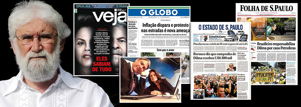 "Essa dramatização que se faz aqui, é feita pela mídia conservadora, golpista, que nunca respeitou um governo popular. Devemos dizer os nomes: é o jornal O Globo, a TV Globo, a Folha de S. Paulo, o Estadão, a perversa e mentirosa revista Veja", diz o teólogo Leonardo Boff; ele afirma ainda que o golpismo reflete apenas a frustração dos derrotados na disputa presidencial de 2014; "É o golpe virtual, que eles fazem pelas redes sociais e pela mídia, inventando e fantasiando, projetando cenários dramáticos, que são projeções daqueles que estão frustrados e não aceitam a derrota do projeto que era antipovo"; Boff afirma ainda que o golpe não passará, em razão da força dos movimentos sociais e de uma nova "consciência política"