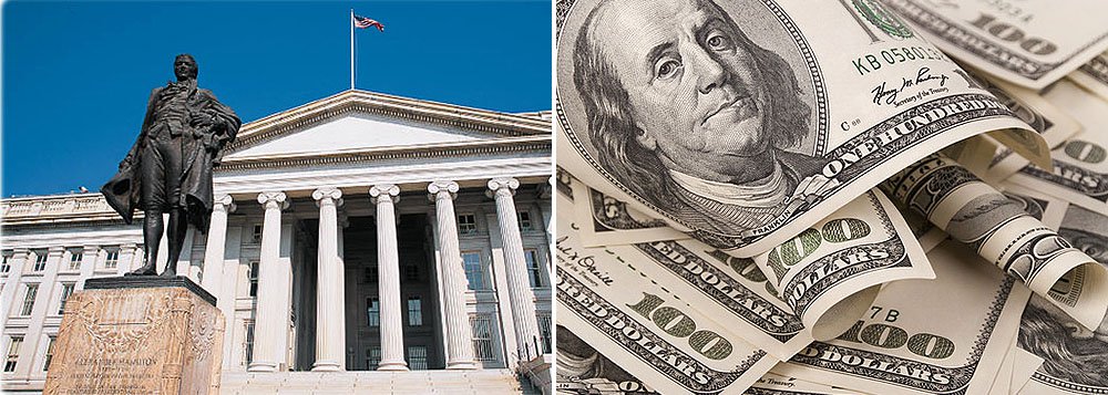 Dados do Departamento do Tesouro dos Estados Unidos apontam que o Brasil terminou dezembro de 2014 com US$ 256 bilhões aplicados em títulos públicos do governo norte-americano. Montante aumentou 4,2% em relação ao mesmo período de 2013 e põe o Brasil como o quarto maior credor individual da dívida pública americana; ranking dos maiores detentores de títulos do Tesouro dos EUA é liderado pela China, que tem US$ 1,244 trilhão aplicados em títulos americanos