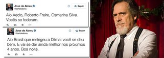 O ator José de Abreu disparou tweets neste domingo contra personagens da oposição, como Marina Silva, Roberto Freire e Aécio Neves; segundo eles, todos "se f..." em 2014; ele também mandou um recado a quem votou na presidente Dilma Rousseff: 'você se deu bem e vai se dar ainda melhor nos próximos quatro anos'