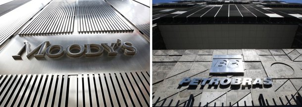 A agência de classificação de risco Moody's rebaixou os ratings da Petrobras para grau especulativo por conta das investigações sobre corrupção e pressões de liquidez; o rating da dívida da Petrobras foi rebaixado em dois degraus para Ba2, ante Baa3; a Moody's manteve a classificação da estatal em revisão para novo rebaixamento