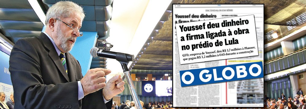 Ex-presidente entrou com ação contra o jornal O Globo em que pede reparação por danos morais por "graves mentiras" que apontam que ele seria dono de um triplex no Guarujá, litoral de São Paulo, e que o apartamento estaria ligado de alguma forma ao doleiro Alberto Youssef; "Antes da publicação, o Instituto Lula esclareceu ao jornalista que Marisa Letícia, esposa do ex-presidente, adquiriu a prestações uma cota no empreendimento e que a família do ex-presidente não tem nenhum apartamento, quanto menos um tríplex. Não foi a primeira vez que isso foi esclarecido a este repórter e o jornal carioca optou por dar continuidade a mentira que vem repetindo desde dezembro do ano passado", diz a nota da entidade