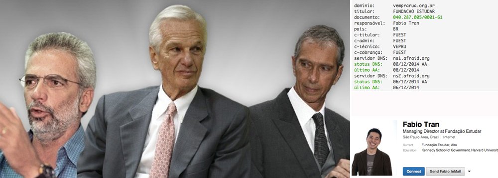 Homem mais rico do Brasil, Jorge Paulo Lemann, dono da Ambev e do Burger King, foi acusado, nesta manhã, de incentivar o movimento golpista contra a presidente Dilma Rousseff, ao lado de seus sócios Marcel Telles e Beto Sicupira; o motivo: o domínio vemprarua.org.br, que convoca protestos pelo impeachment de Dilma, foi criado pela Fundação Estudar, que pertence ao trio de bilionários; "Eu não me meto em politica e a Fundação Estudar também tem que ser totalmente apolitica", disse Lemann ao 247, que prometeu apuração rigorosa sobre o caso; responsável pelo registro foi Fábio Tran, diretor da fundação; site do PC do B repercutiu notícia sobre envolvimento dos donos da Ambev com o movimento golpista; Tran, que convoca as ruas, é quem deve ser "impichado"