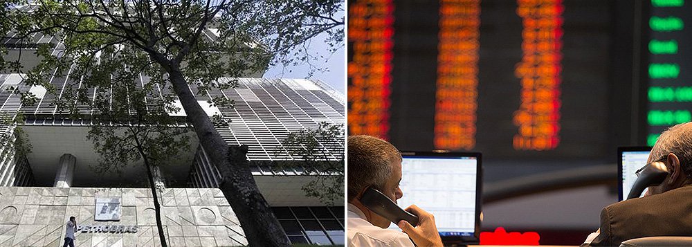 Depois de um início bastante negativo da Petrobras, ações amenizaram perdas e destravaram o Ibovespa, que alcançou sua máxima em cinco meses; ações da Petrobras não chamaram a atenção somente pela "montanha-russa" após a divulgação do balanço de 2014, passando de uma queda de quase 10% para uma disparada, mas também pelo forte descolamento entre as ações ordinárias e preferenciais; as ações PETR3 fecharam esta quinta-feira em alta de 5,63%, a R$ 14,06, enquanto os ativos PETR4 tiveram queda de 1,52%, a R$ 12,92