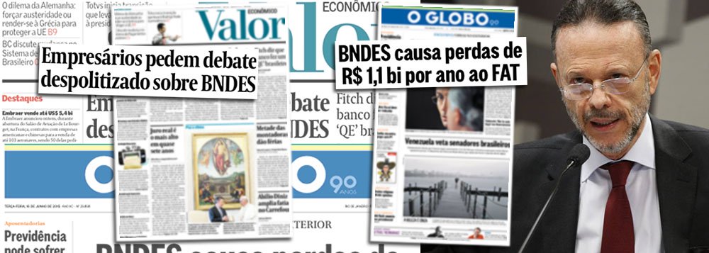 Jornal O Globo, dos irmãos Marinho, constata o óbvio: que as operações do BNDES, por serem subsidiadas, implicam "prejuízo" para o Tesouro Nacional, ainda que esse impacto seja questionável, em razão do fomento à exportação de bens e serviços por empresas brasileiras; no entanto, o jornal Valor, que também pertence aos Marinho, mas em sociedade com o grupo Folha, destaca na manchete que os empresários pedem "debate despolitizado" sobre o BNDES, comandado por Luciano Coutinho; "No governo Fernando Henrique Cardoso financiamos a construção do metrô de Caracas. Falta de coerência é falar mal disso agora", destacou Roberto Giannetti da Fonseca, que foi secretário do governo FHC; mas, e no Globo: há alguma coerência?