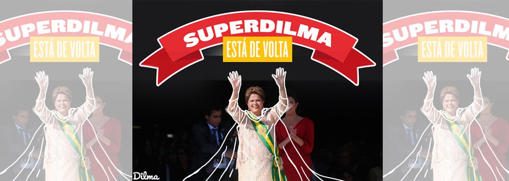 Perfil da presidente no Facebook, administrada pelo PT, traz nova foto da presidente com uma capa de super-herói, desta vez para comemorar a criação de 5.277.071 novos empregos com carteira assinada, gerados entre 2011-2014; "O número de um mandato de Dilma supera os oito anos do governo FHC", diz a publicação