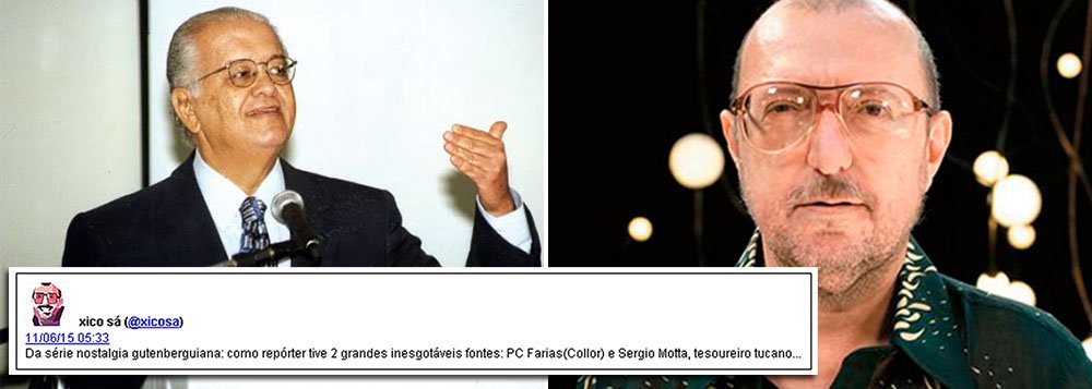 Jornalista relata a época em que teve duas grandes inesgotáveis fontes: PC Farias(Collor) e Sergio Motta, tesoureiro tucano; segundo ele, na época, não havia ideia de crime financiadores de campanhas usufruirem nas obras, contratos etc. “Que erro,mas era cultura da Ditadura, o roubo”