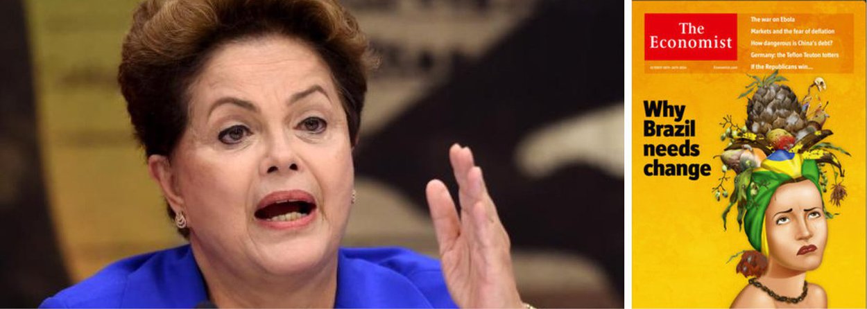 Após a revista britânica "The Economist" divulgar artigo no qual defende a eleição do candidato do PSDB à Presidência, Aécio Neves, a presidente Dilma Rousseff (PT) afirmou em entrevista coletiva nesta quinta (16) que a publicação representa o "sistema financeiro internacional"; "Eu acho que as revistas do mundo inteiro, como as nacionais, têm o direito de tomar sua posição política e levá-la ao conhecimento de seus leitores. Agora, sei qual a filiação da 'The Economist', todo mundo sabe disso. É uma revista muito ligada ao sistema financeiro internacional", afirmou